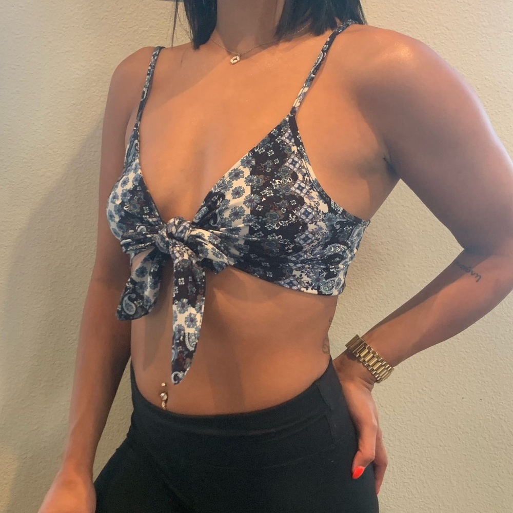 ❣️SALE❣️Multi Boho Print Tie Top Blue - Picture 1 of 3